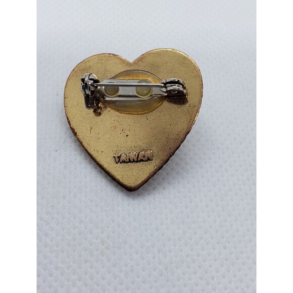 Vintage Made in Taiwan Gold Tone Heart With Faux Pearl Brooxh Pin - Picture 2 of 3